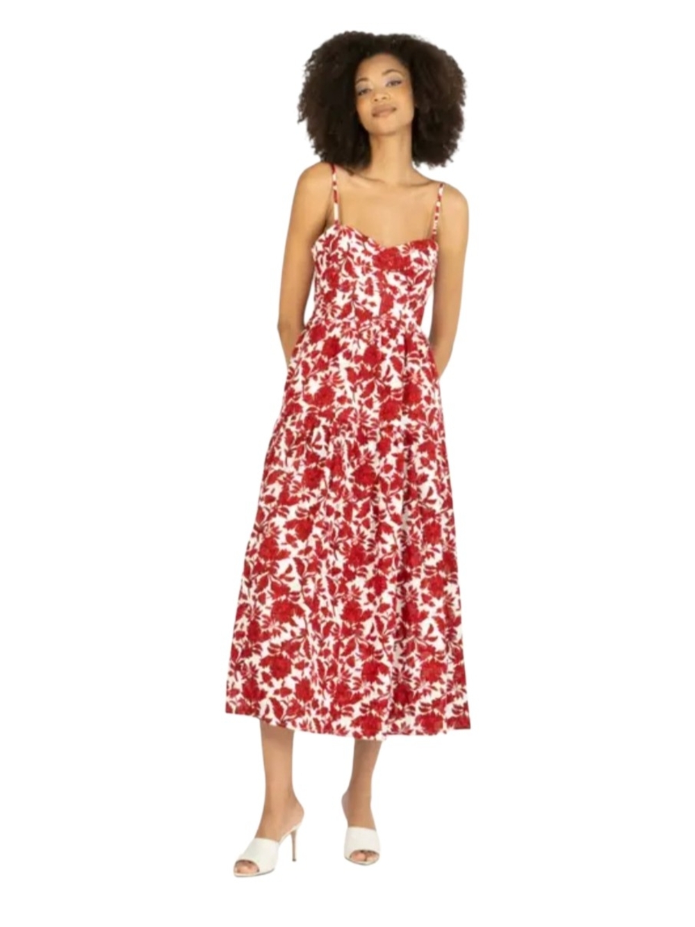 Super Natural By Secret Mission Red Floral Maxi Slip Dress with Spaghetti Straps